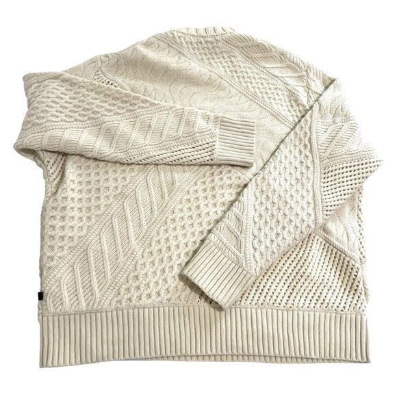 J. Lindeberg Savio Waffle Knit Crew Neck Sweater in Cream - Picture 3 of 4